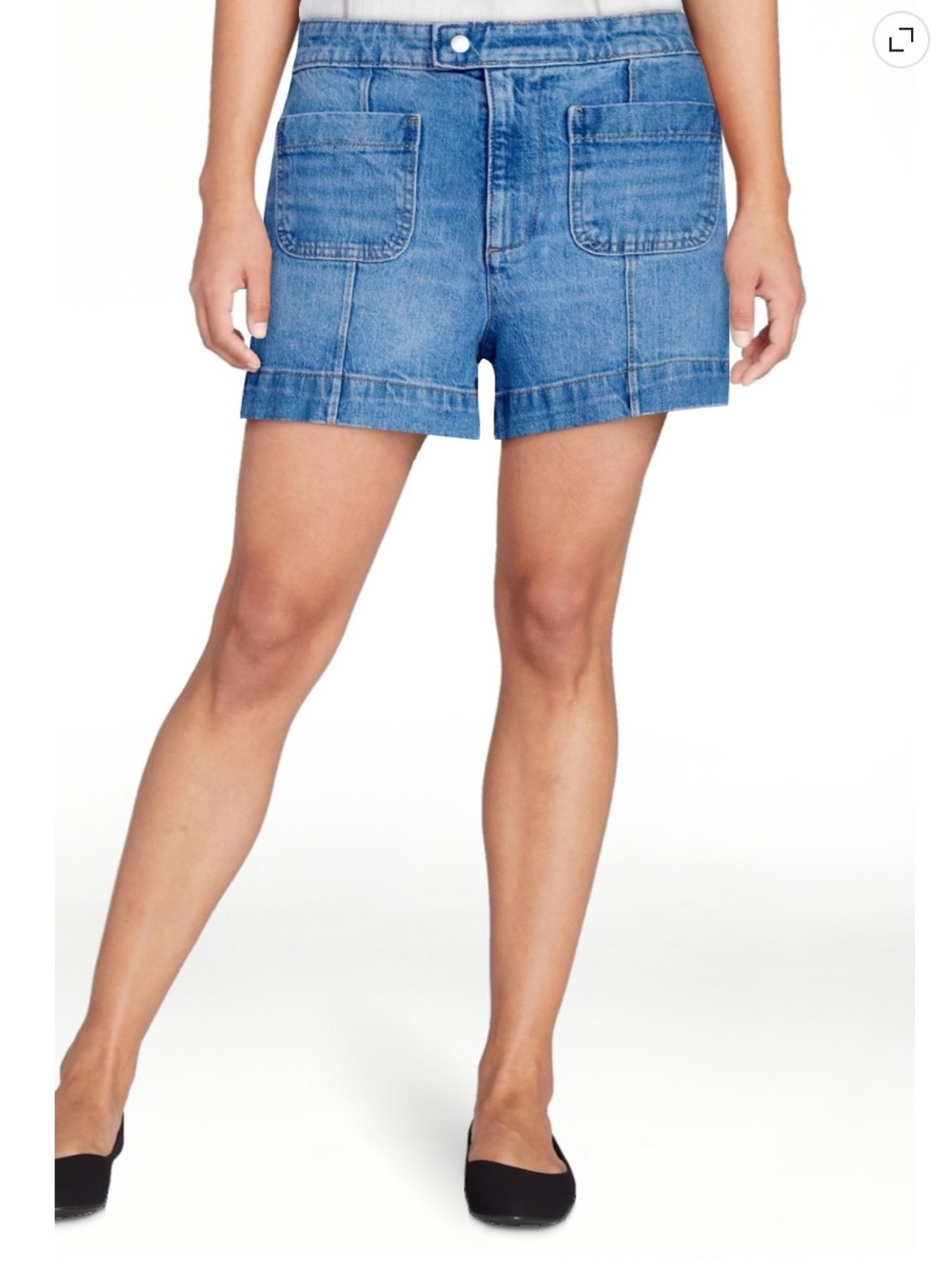 Women’s Denim Shorts Retro style Patch Pockets- City Fade Wash 3” inseam Sz 10 - Picture 2 of 16